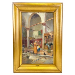 Oil on Canvas Painting Depicts Egyptian Hammam by Frans Wilhelm Odelmark