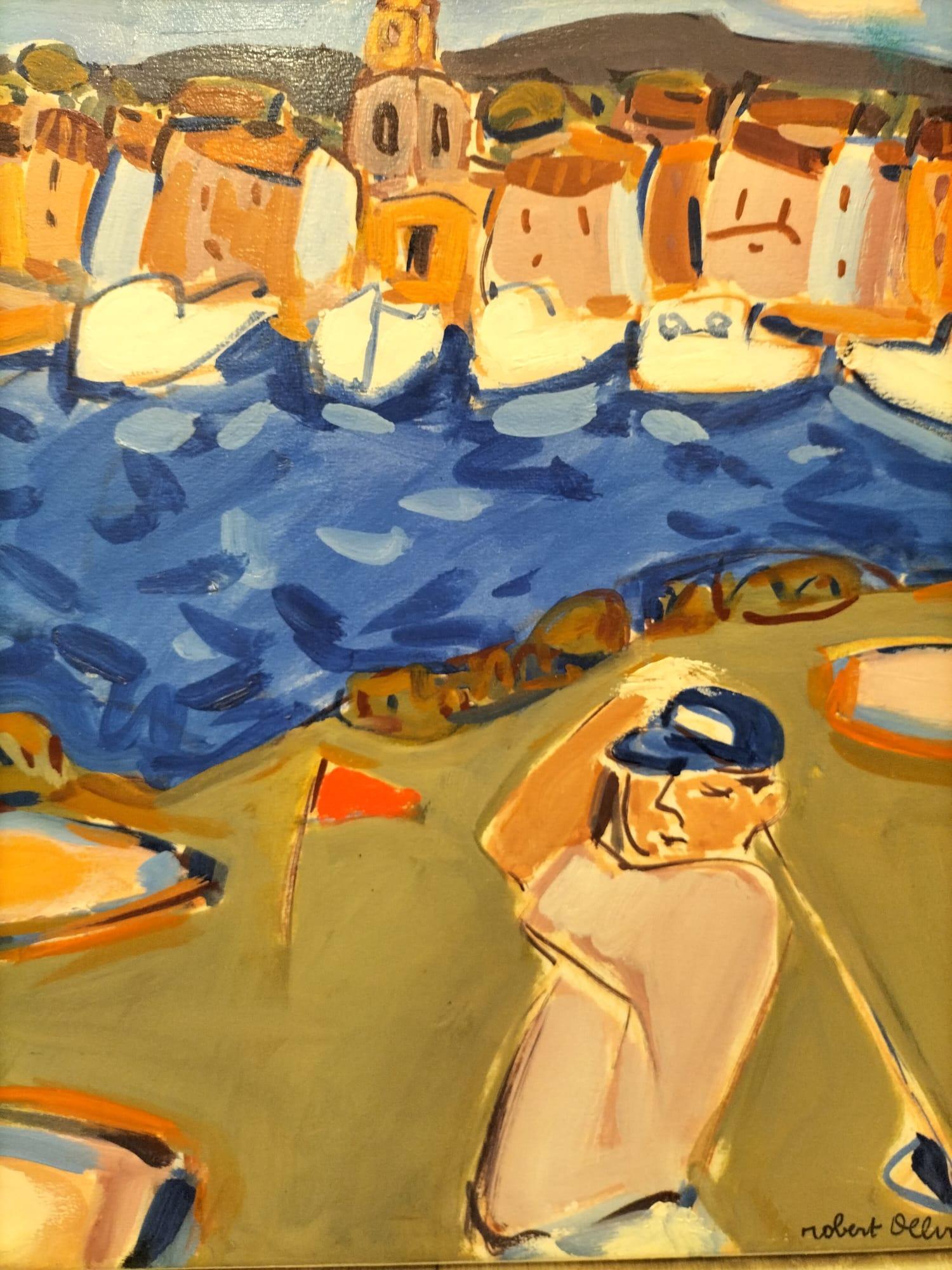 Français Peinture à l'huile sur toile Golf in Saint Tropez par Robert Delval (1934-) en vente
