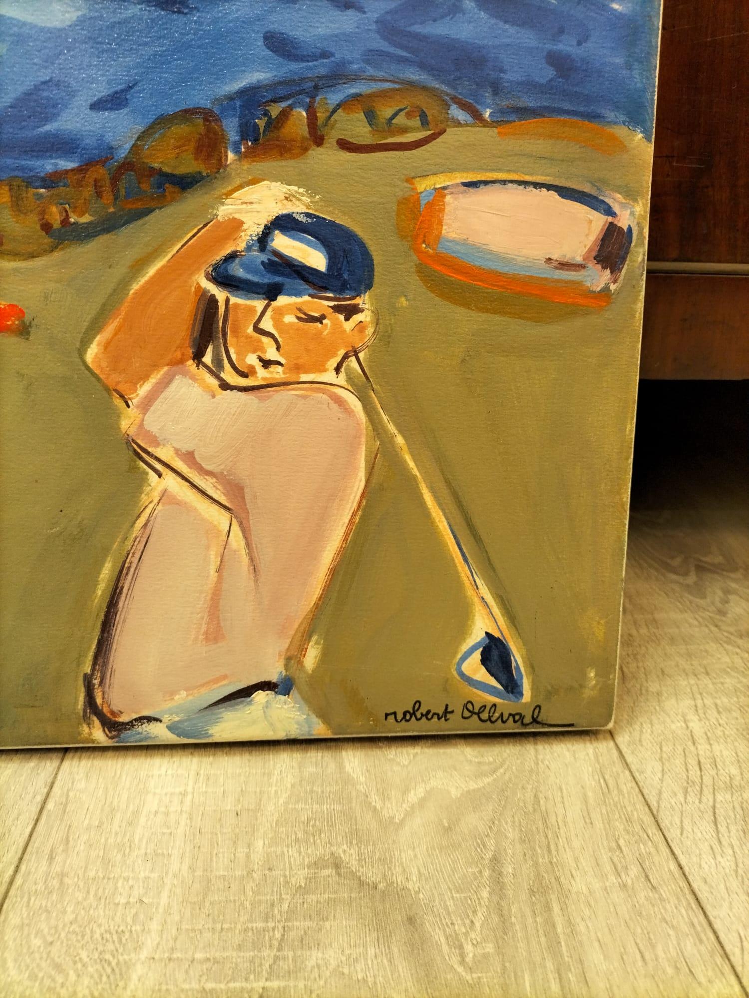 Huilé Peinture à l'huile sur toile Golf in Saint Tropez par Robert Delval (1934-) en vente