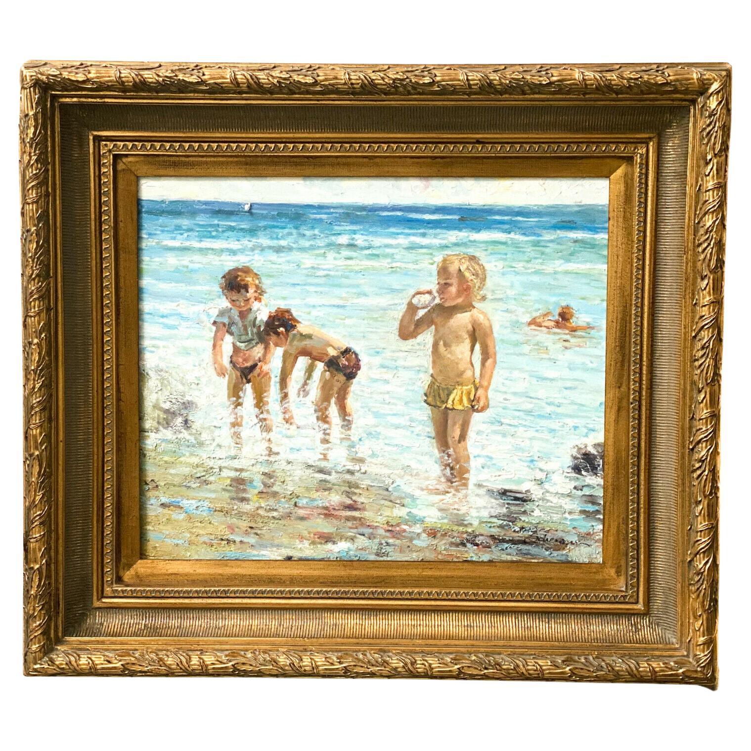 Oil on Canvas Painting- Impressionist American Beach Scene