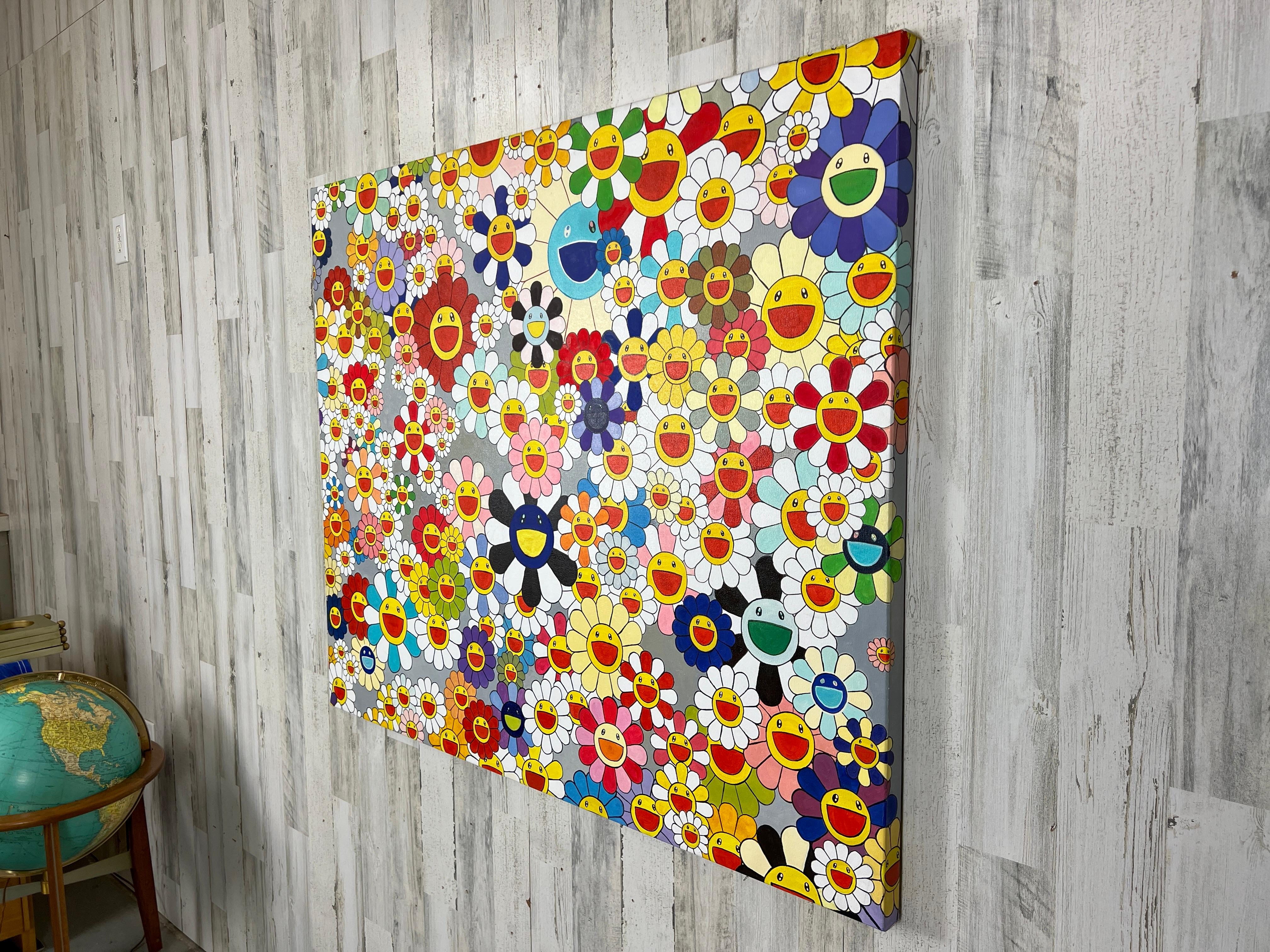 Öl auf Leinwand Gemälde im Stil von Takashi Murakami im Zustand „Gut“ im Angebot in Denton, TX