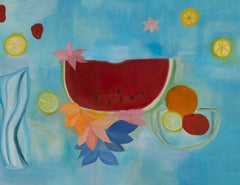 Oil on Canvas Painting, "La sandía suspendida" by Paola Vega, Argentina, 2020