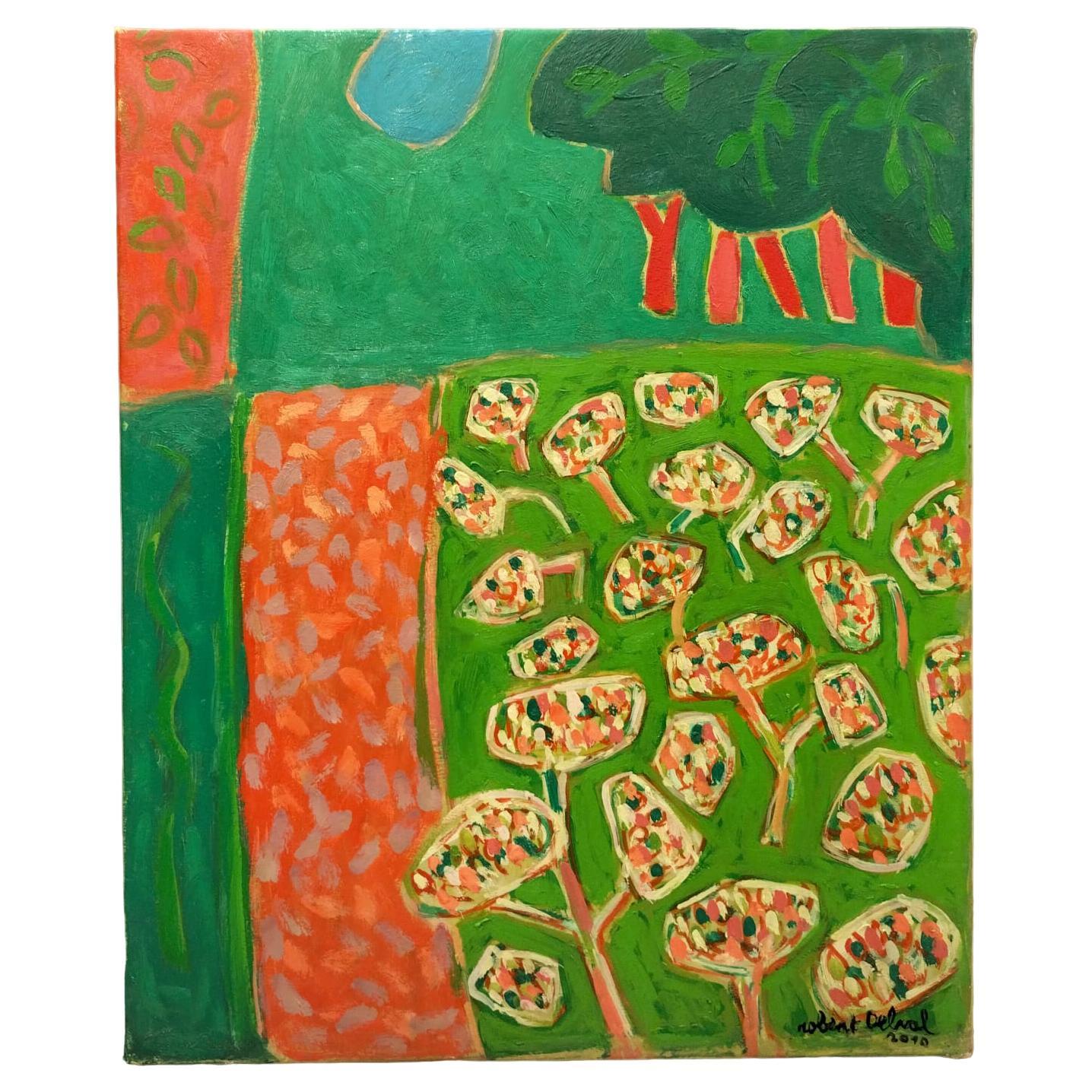 Öl auf Leinwand Gemälde „Les Ombelles“ von Robert Delval (1934-)