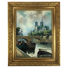 Oil on Canvas Painting Notre Dame Cathedral and the Seine Paris Signed A. Bern