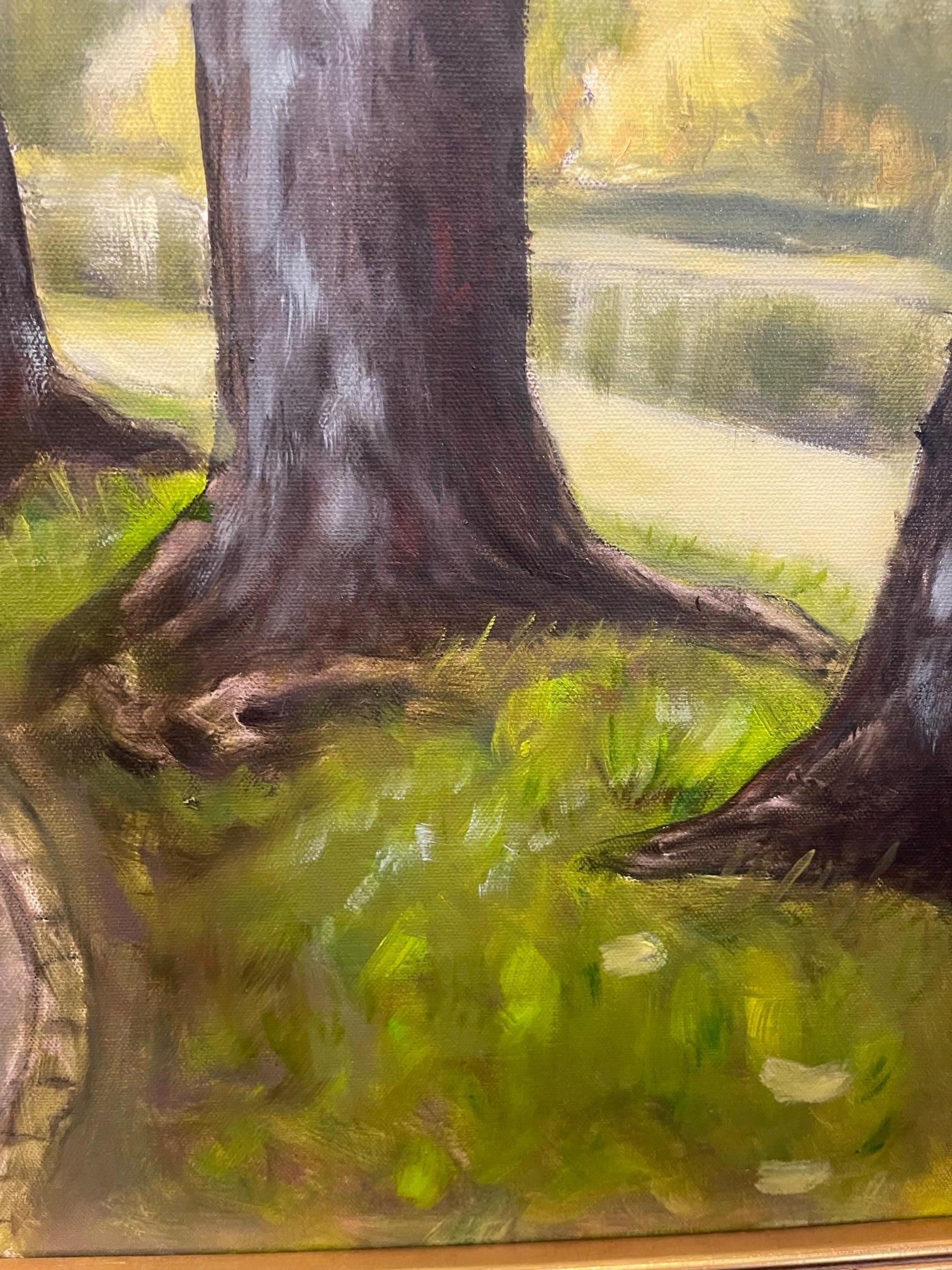 XXIe siècle et contemporain Peinture à l'huile sur toile « Oaks Along the River » de Lawrence Snider en vente
