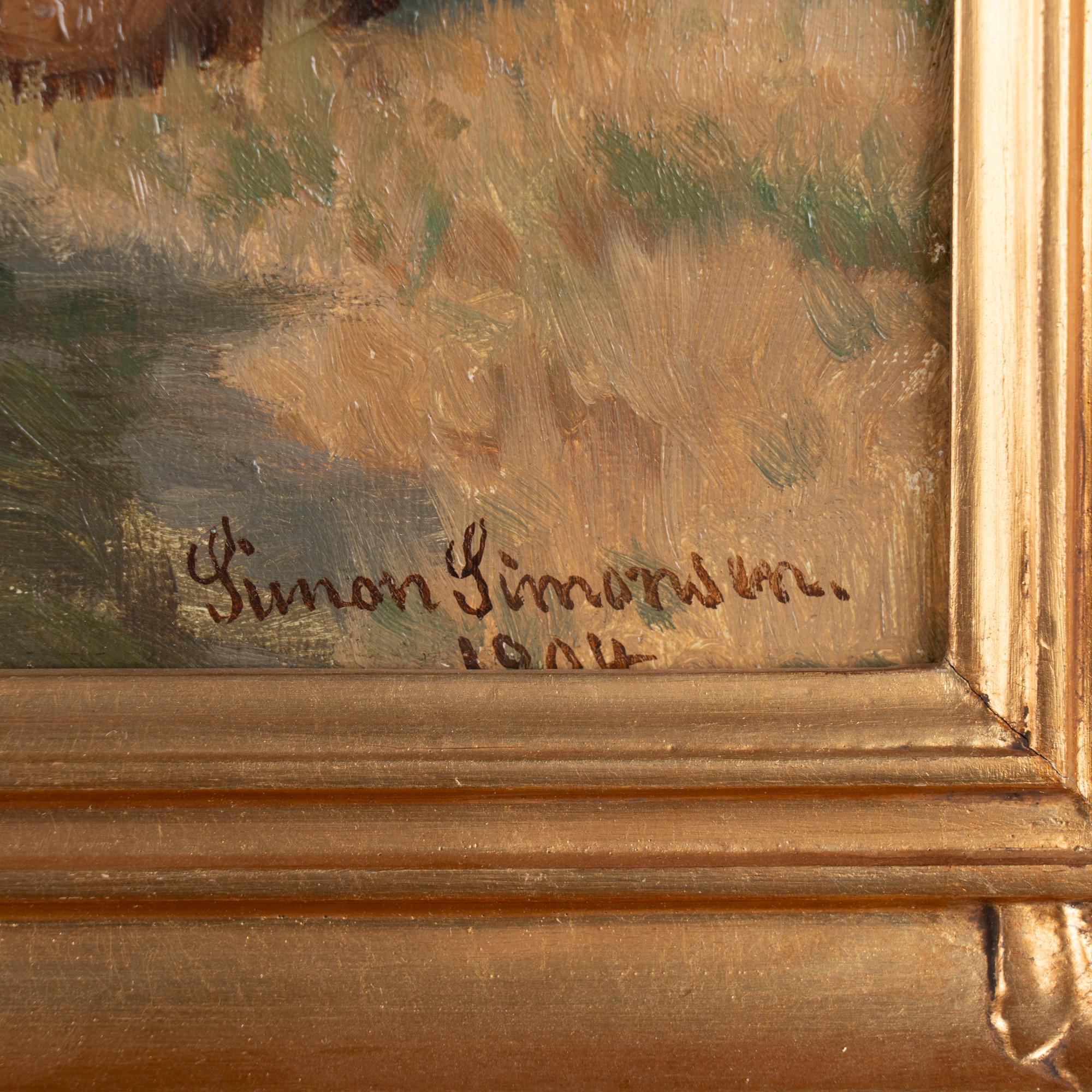 Öl auf Leinwand Gemälde von 2 Pferden und Blattwerk, signiert und datiert Simon Simonsen, 1904 6