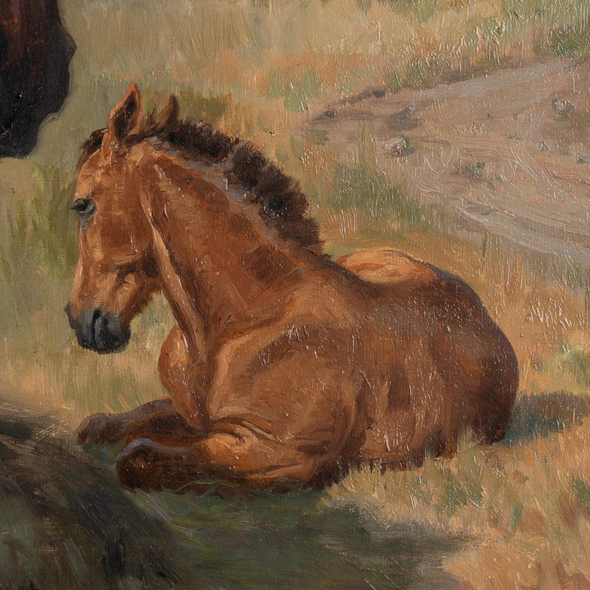 Öl auf Leinwand Gemälde von 2 Pferden und Blattwerk, signiert und datiert Simon Simonsen, 1904 1