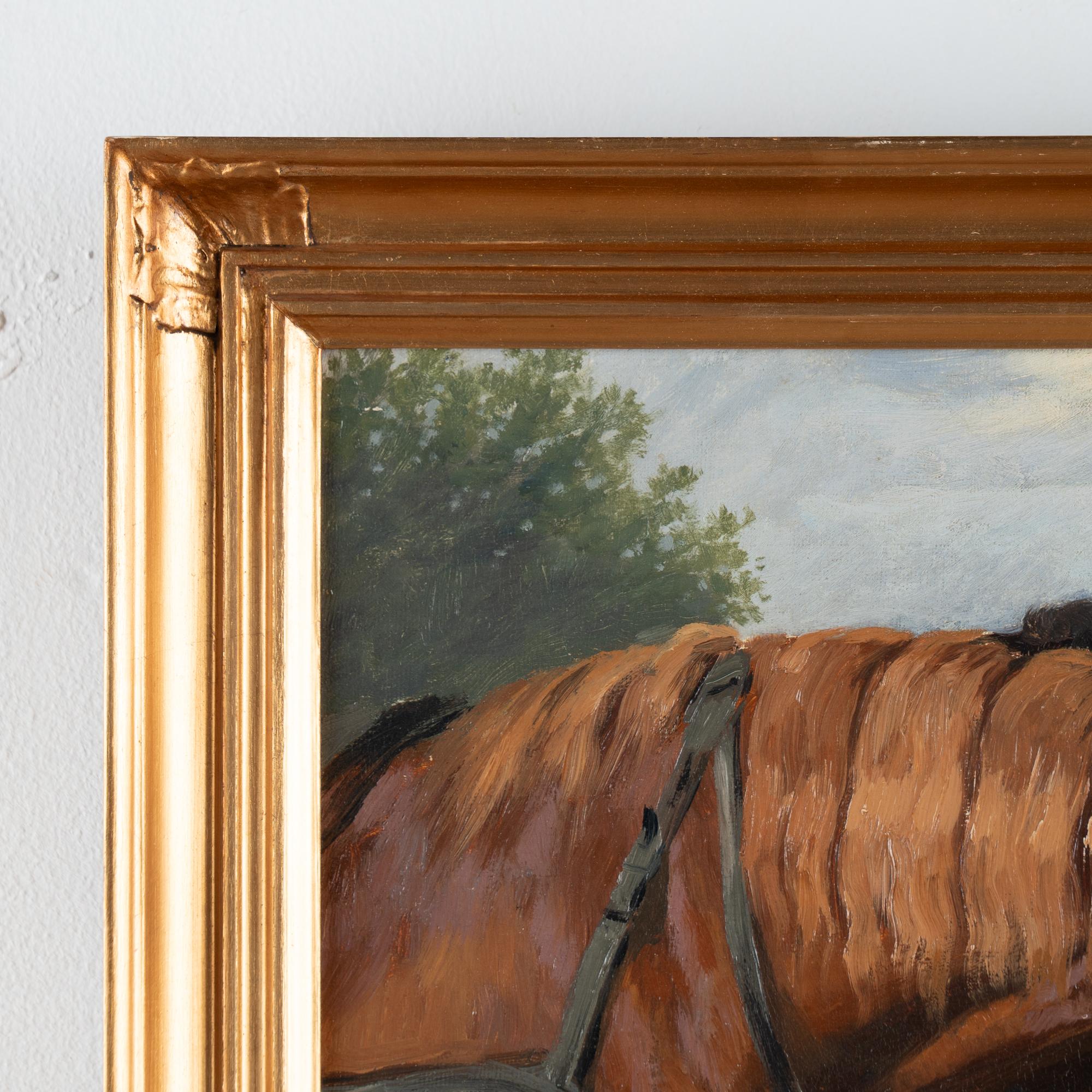 Öl auf Leinwand Gemälde von 2 Pferden und Blattwerk, signiert und datiert Simon Simonsen, 1904 2
