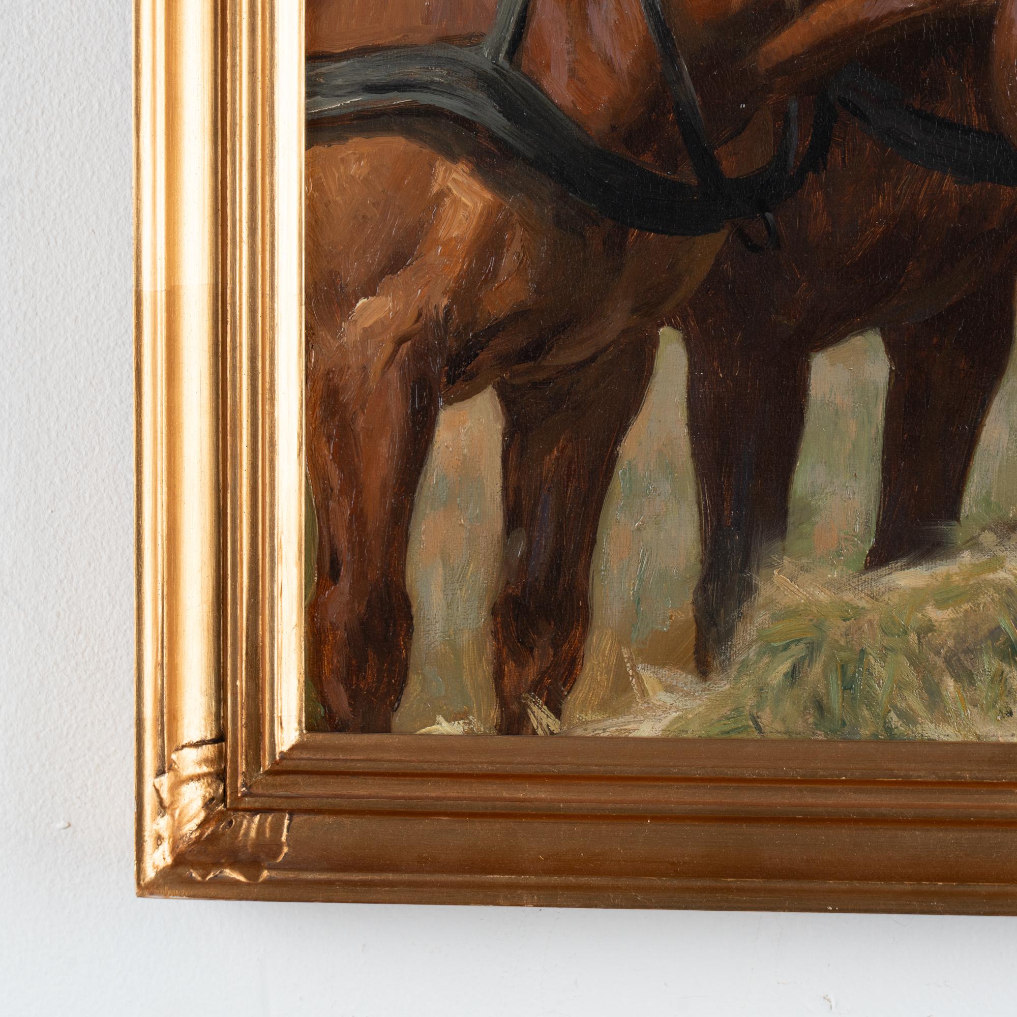 Öl auf Leinwand Gemälde von 2 Pferden und Blattwerk, signiert und datiert Simon Simonsen, 1904 3