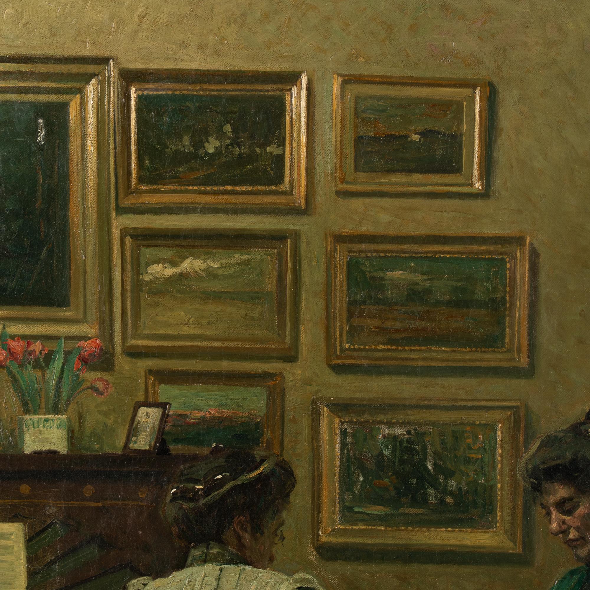Öl auf Leinwand Gemälde von 2 Spielkarten einer Frau, signiert und datiert Fritz Kraul 1912, Öl im Angebot 3