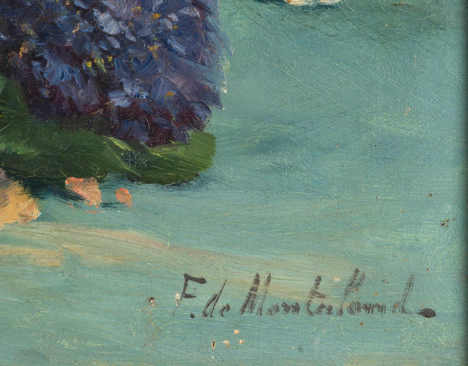 Dorato Olio su tela, Dipinto di un bouquet di fiori, Napoleone III, XIX secolo. in vendita