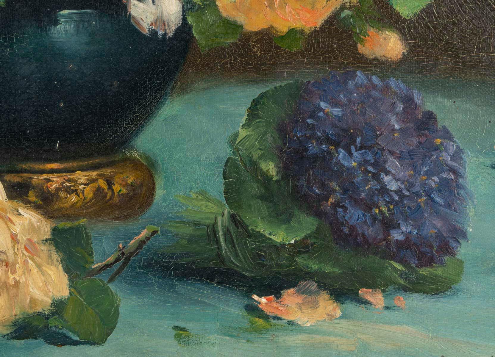 Olio su tela, Dipinto di un bouquet di fiori, Napoleone III, XIX secolo. In condizioni buone in vendita a Saint-Ouen, FR