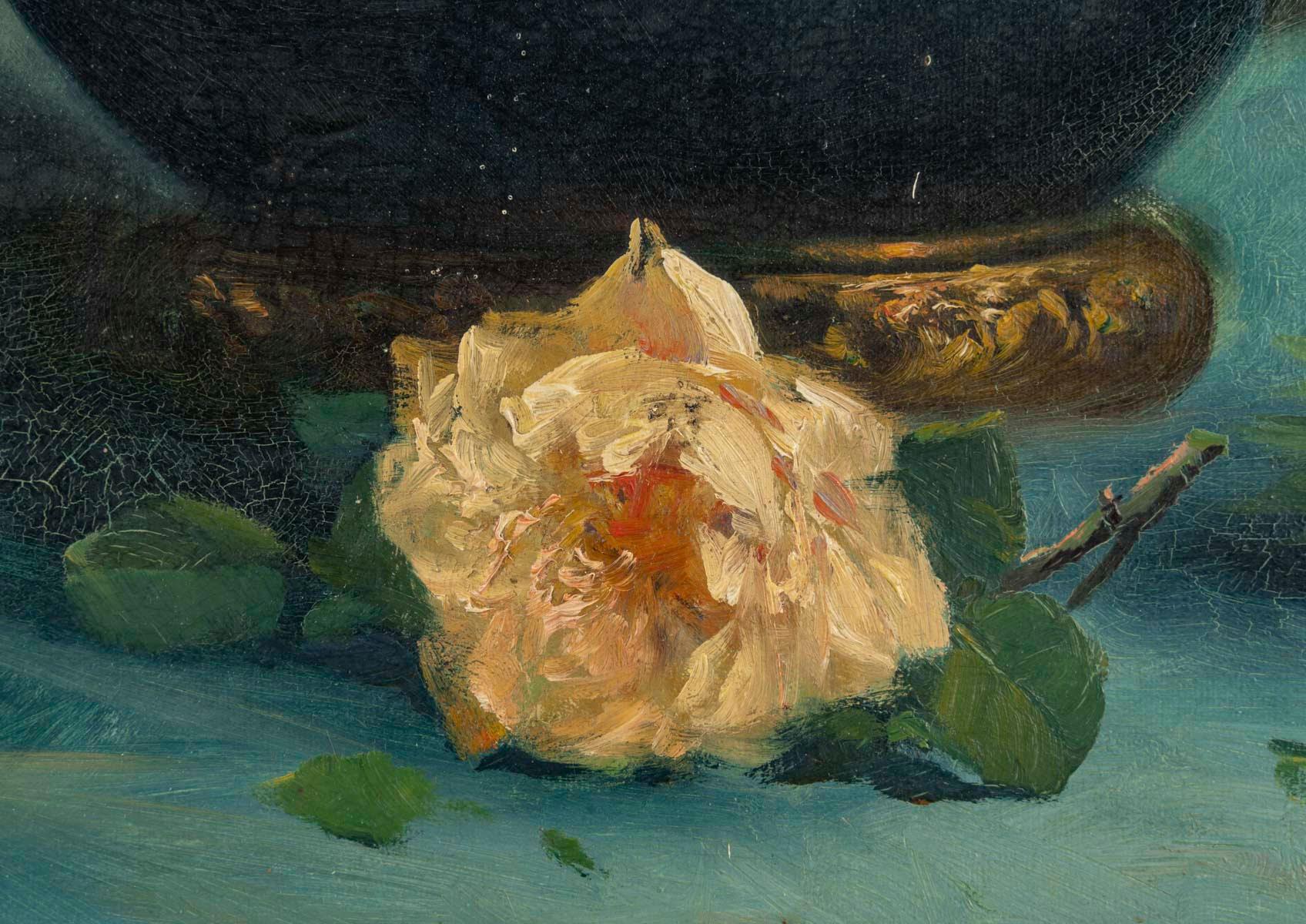 Tela Olio su tela, Dipinto di un bouquet di fiori, Napoleone III, XIX secolo. in vendita