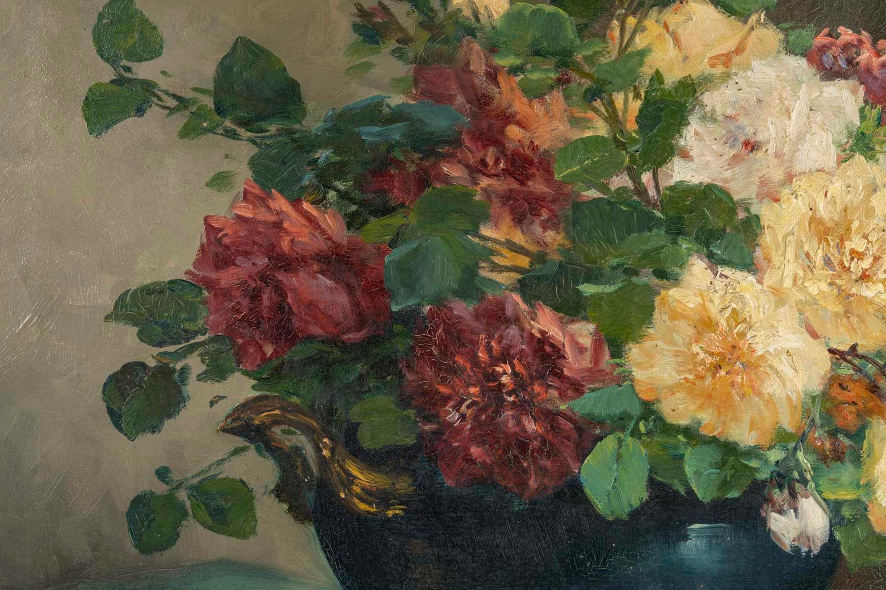 Olio su tela, Dipinto di un bouquet di fiori, Napoleone III, XIX secolo. in vendita 1
