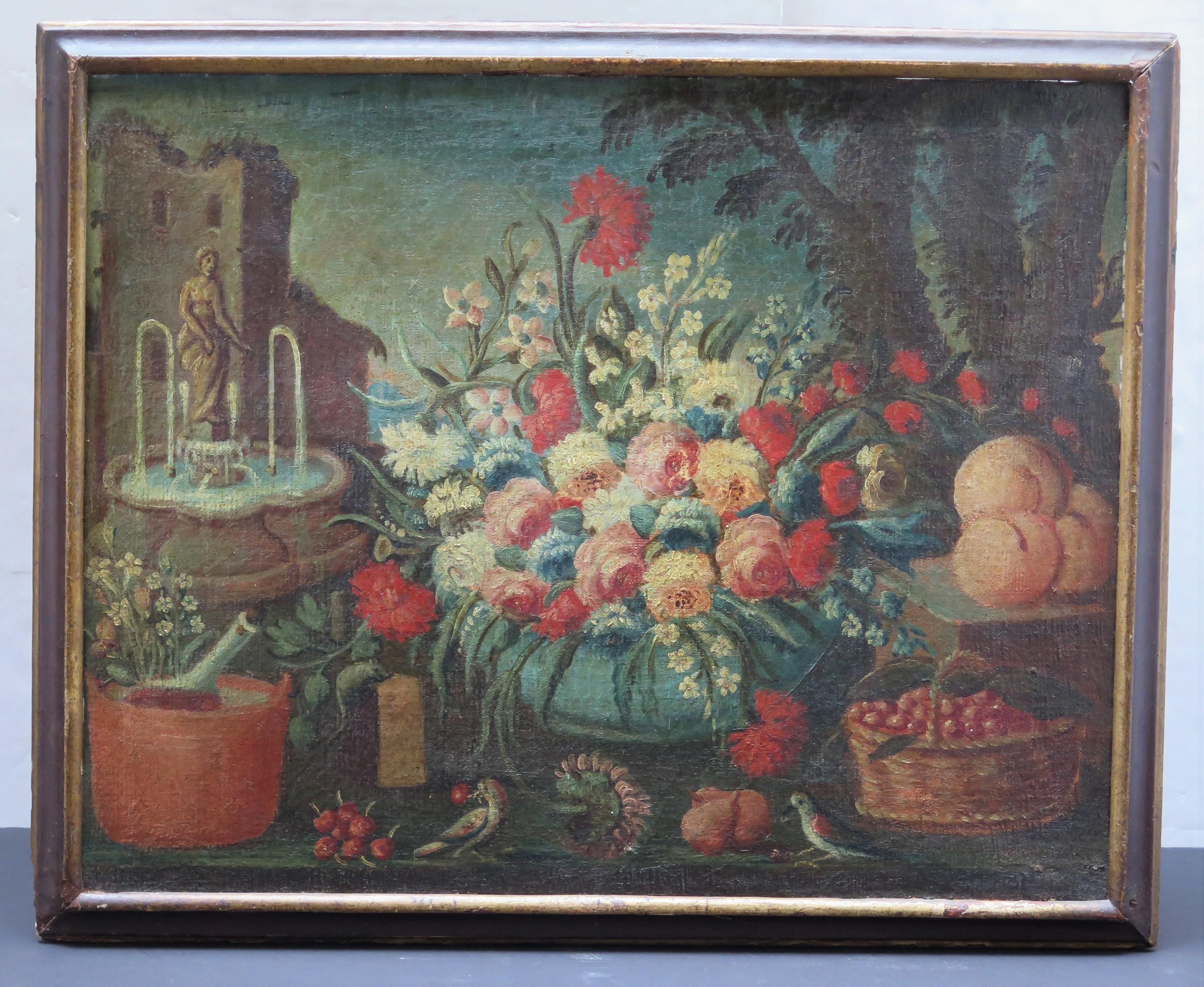 Colonial espagnol Peinture à l'huile sur toile d'un ensemble floral en vente