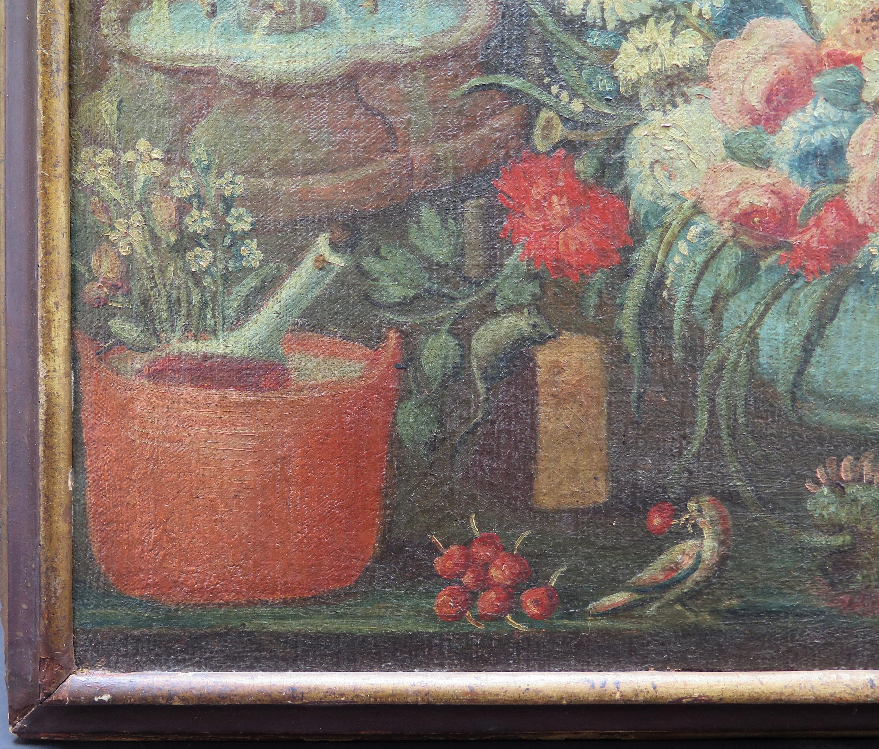 XVIIIe siècle et antérieur Peinture à l'huile sur toile d'un ensemble floral en vente