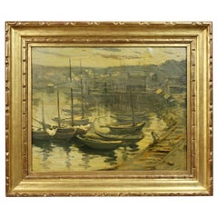 Oil On Canvas Painting Of A Harbor Scene by Lillian Genthe