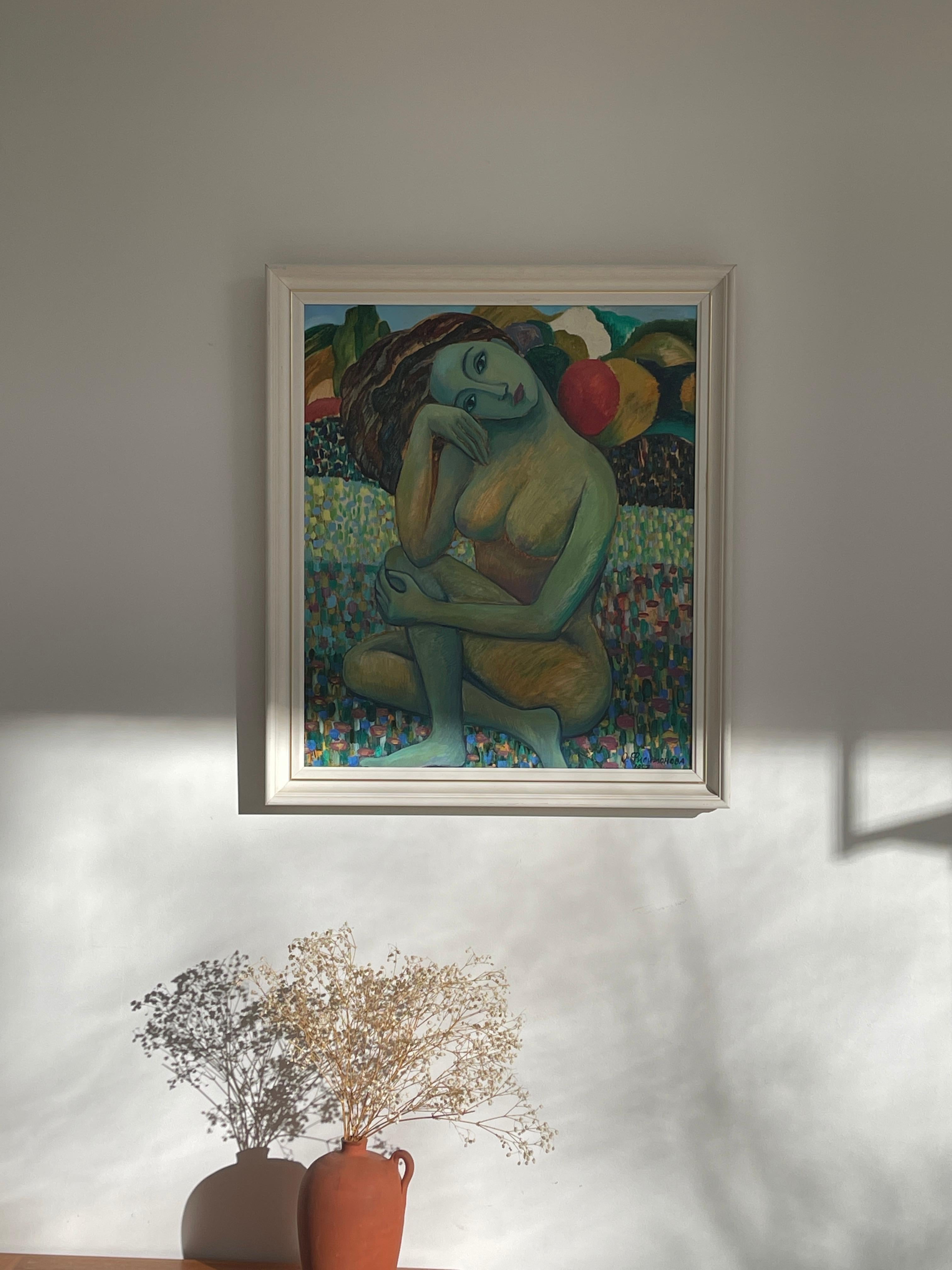 Oil on Canvas Painting of a Nude Woman by O. Phnumohosa, Dated 1997 1