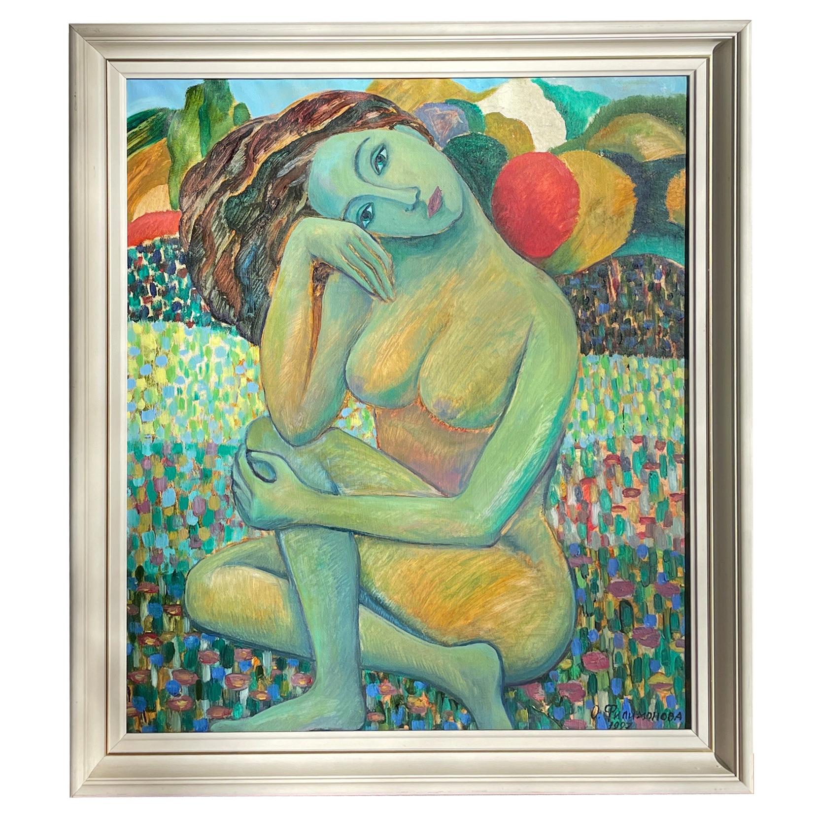Oil on Canvas Painting of a Nude Woman by O. Phnumohosa, Dated 1997