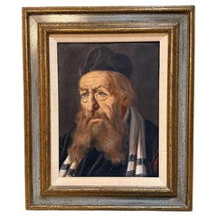 Oil on Canvas Painting of a Scholar or Hasidic Rabbi by Jeno Gussich