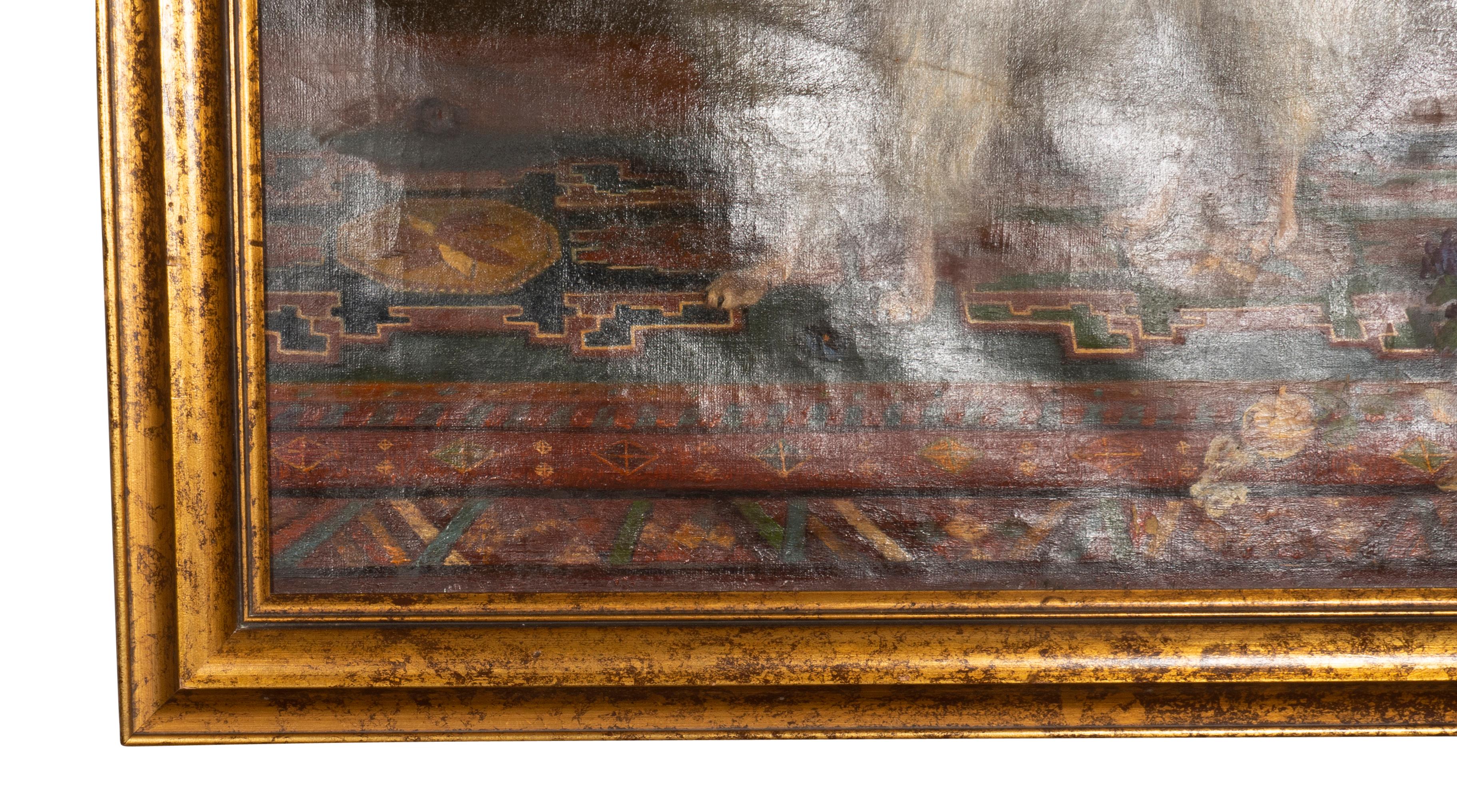 XIXe siècle Peinture à l'huile sur toile d'un chien Seidenspitz en vente