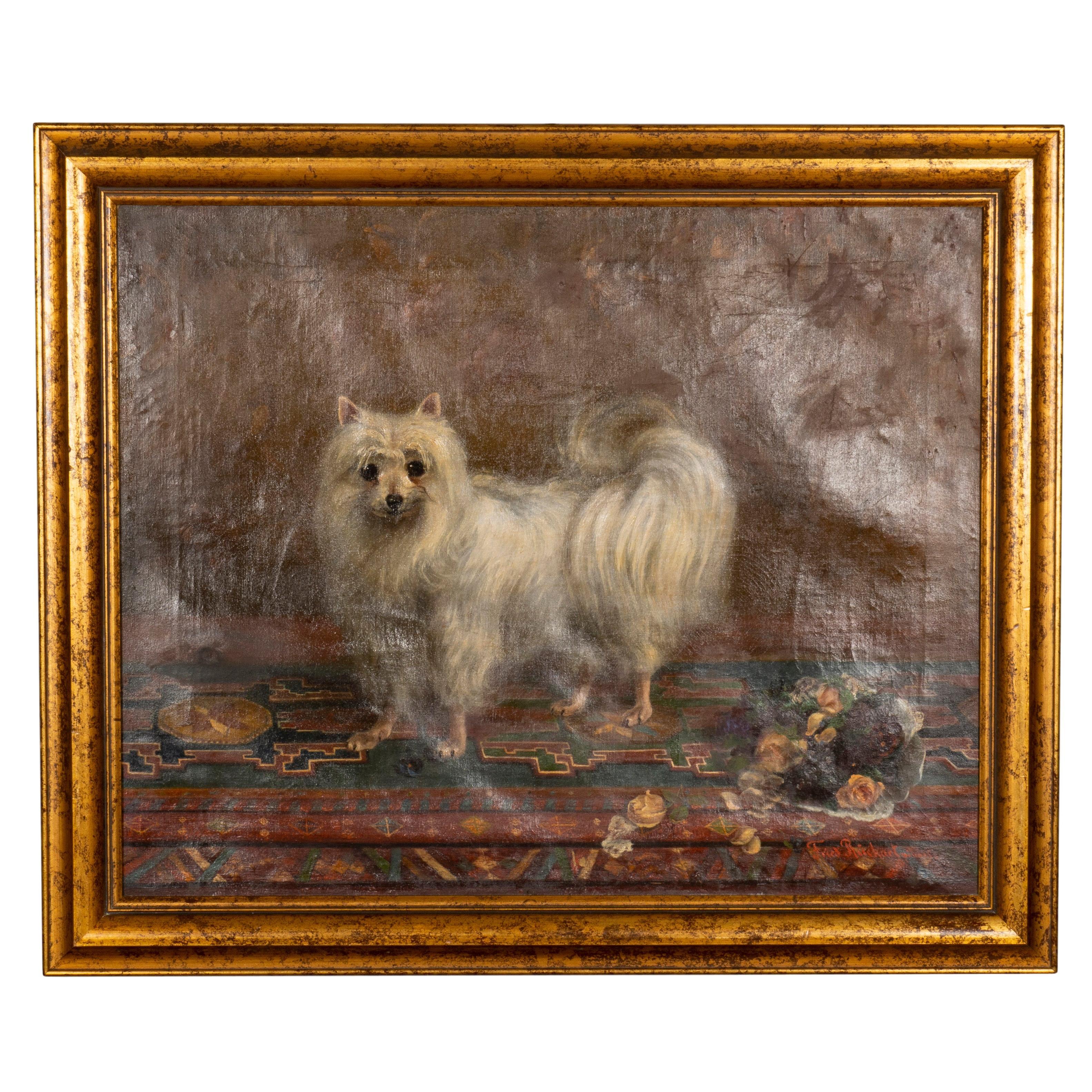 Peinture à l'huile sur toile d'un chien Seidenspitz en vente