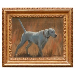 Oil on Canvas Painting of a Sporting Dog in Giltwood Frame, Signed Christie