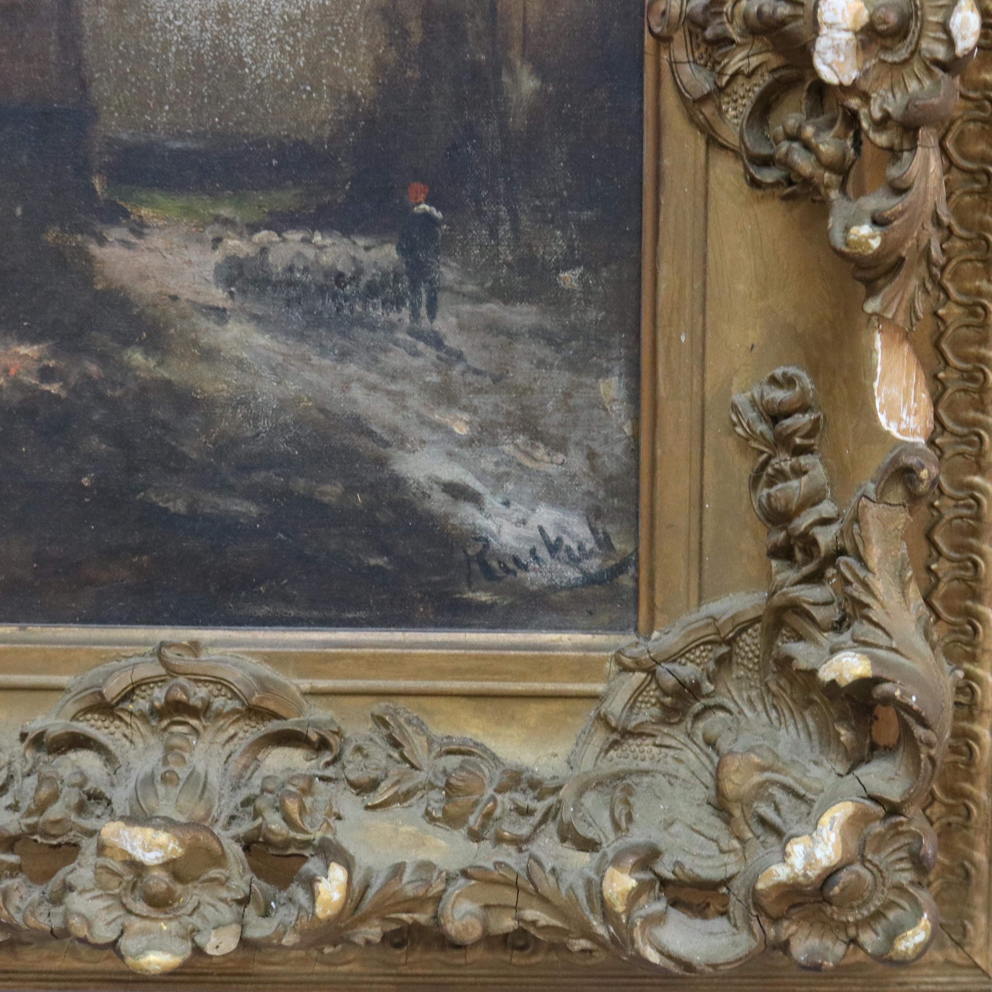 Pintura al óleo sobre lienzo de una escena de paisaje al atardecer C1890 2