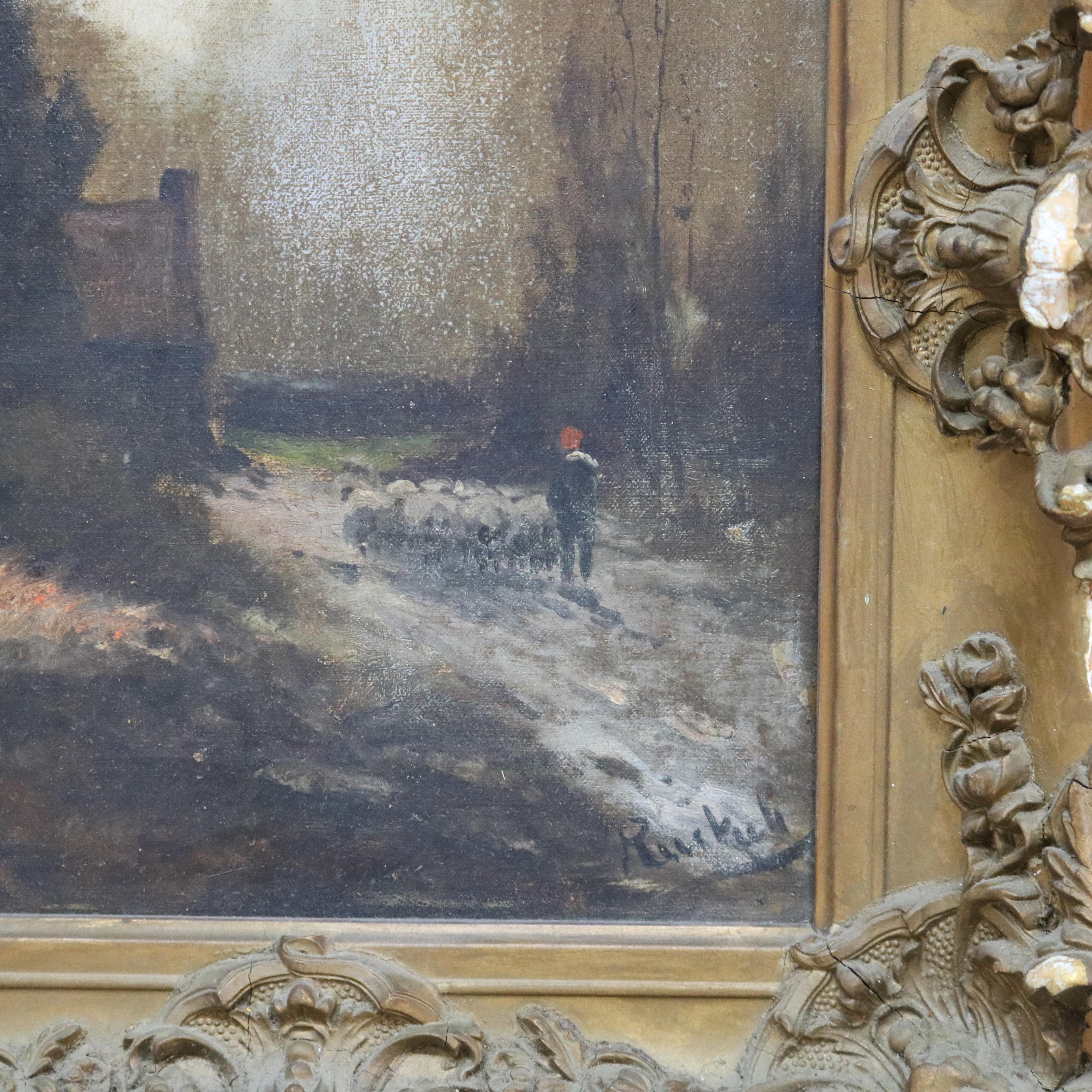 Pintura al óleo sobre lienzo de una escena de paisaje al atardecer C1890 3