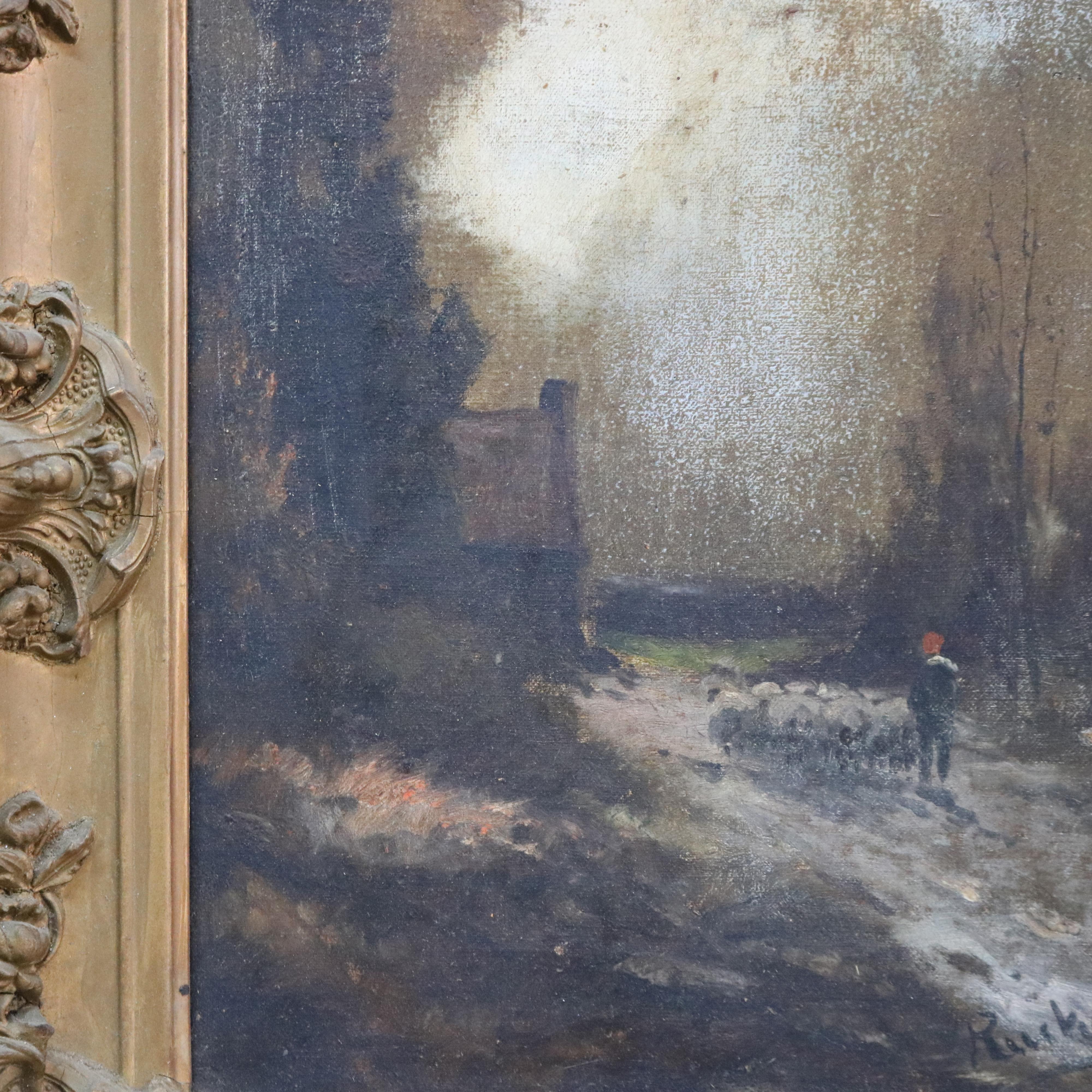 Pintura al óleo sobre lienzo de una escena de paisaje al atardecer C1890 4
