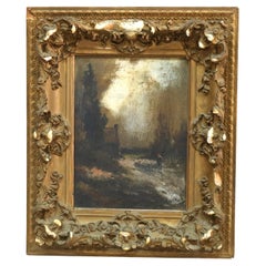 Oil On Canvas Painting of a Sunset Landscape Scene C1890