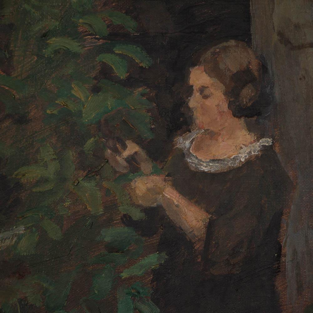 Oil on Canvas Painting of a Woman in the Garden by Majsa Bredsdorff In Good Condition In Round Top, TX