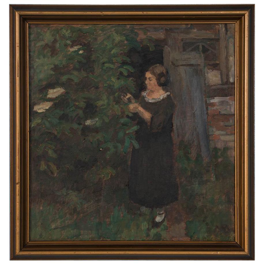 Oil on Canvas Painting of a Woman in the Garden by Majsa Bredsdorff