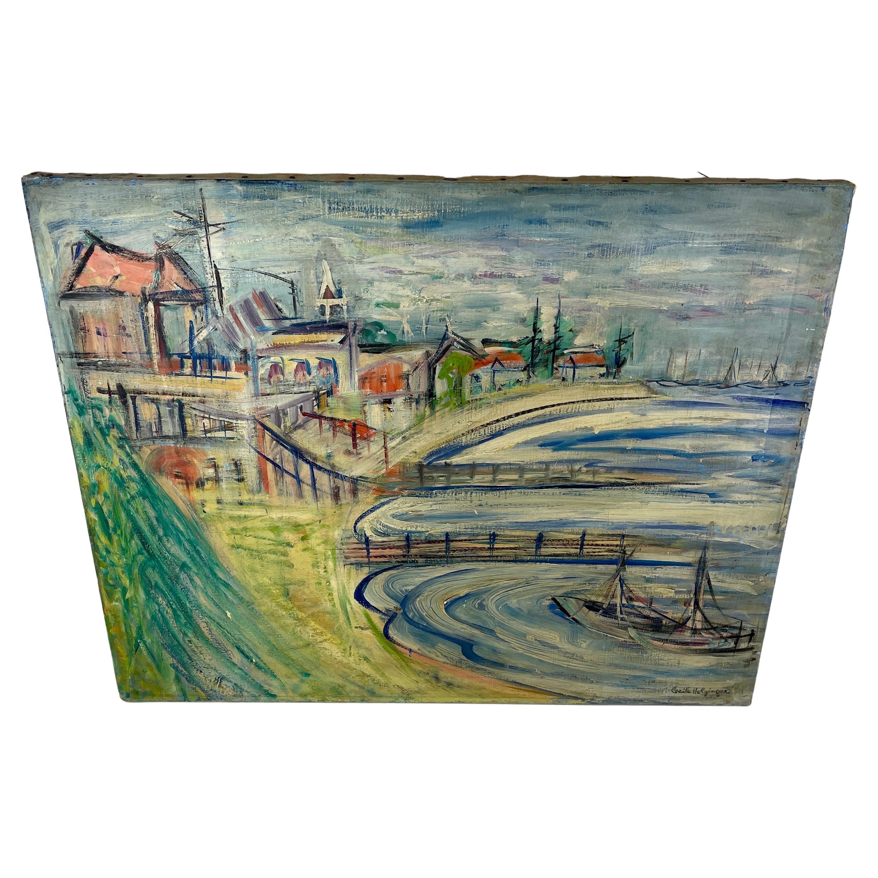 Peinture à l'huile sur toile de la plage et de la côte par C. Holginger Bon état - En vente à Haddonfield, NJ