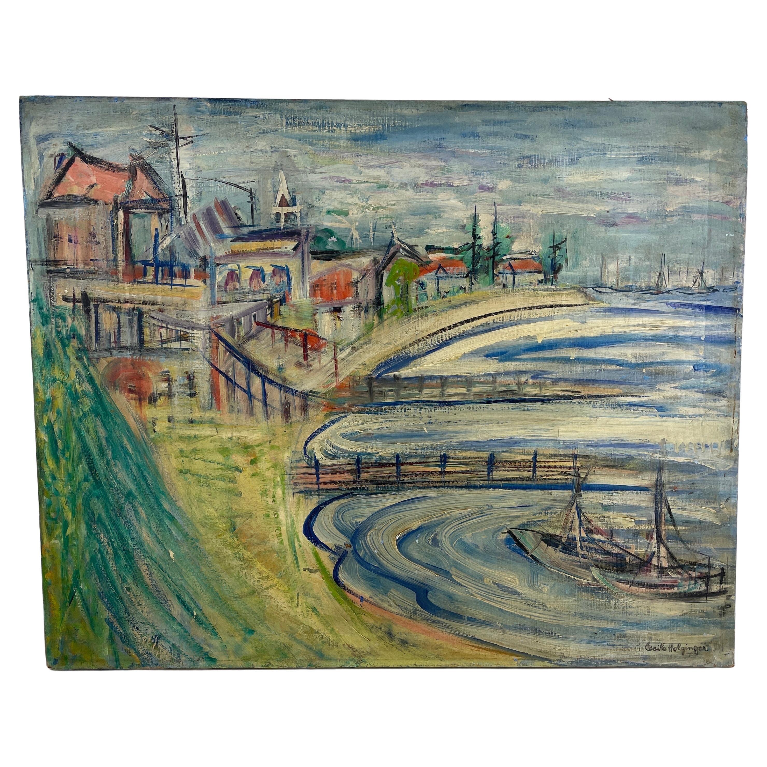 Peinture à l'huile sur toile de la plage et de la côte par C. Holginger en vente