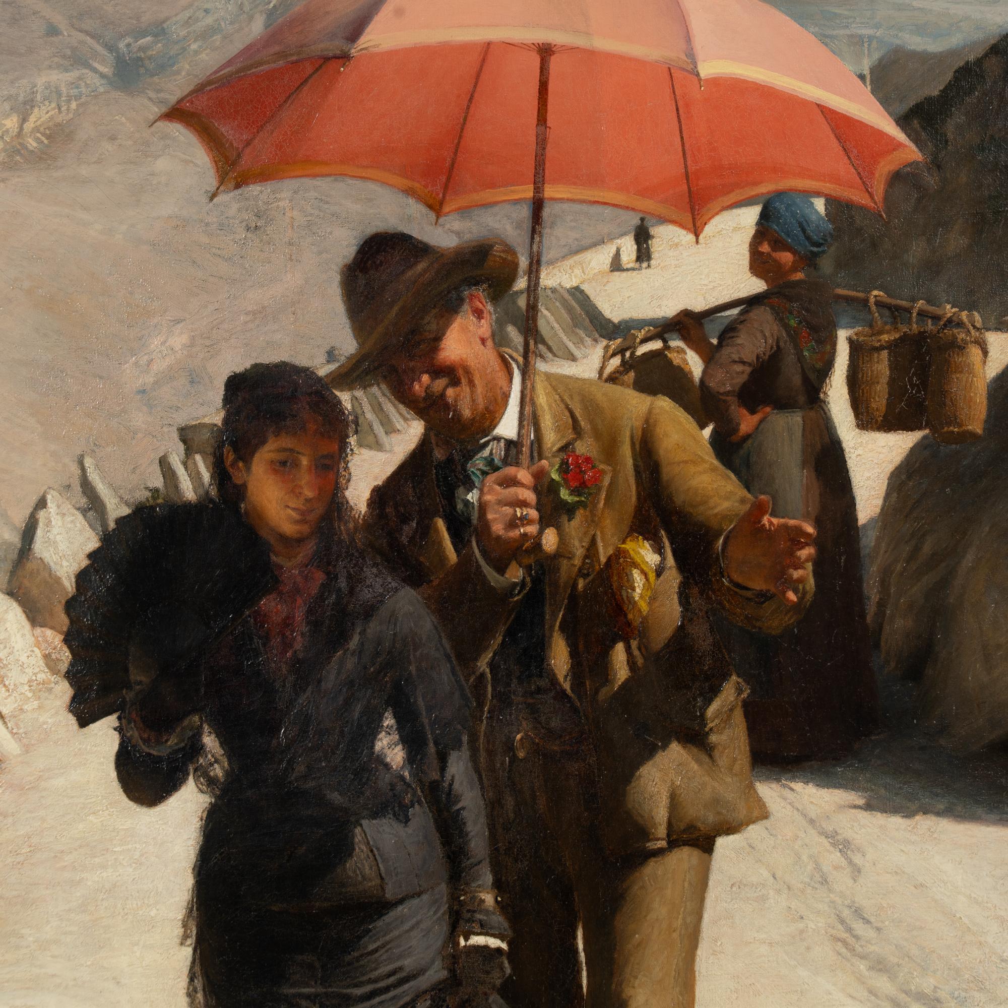 Öl auf Leinwand Gemälde von Paar in der Nähe des Gardasees, Italien Signiert und datiert 1884 (Italienisch) im Angebot