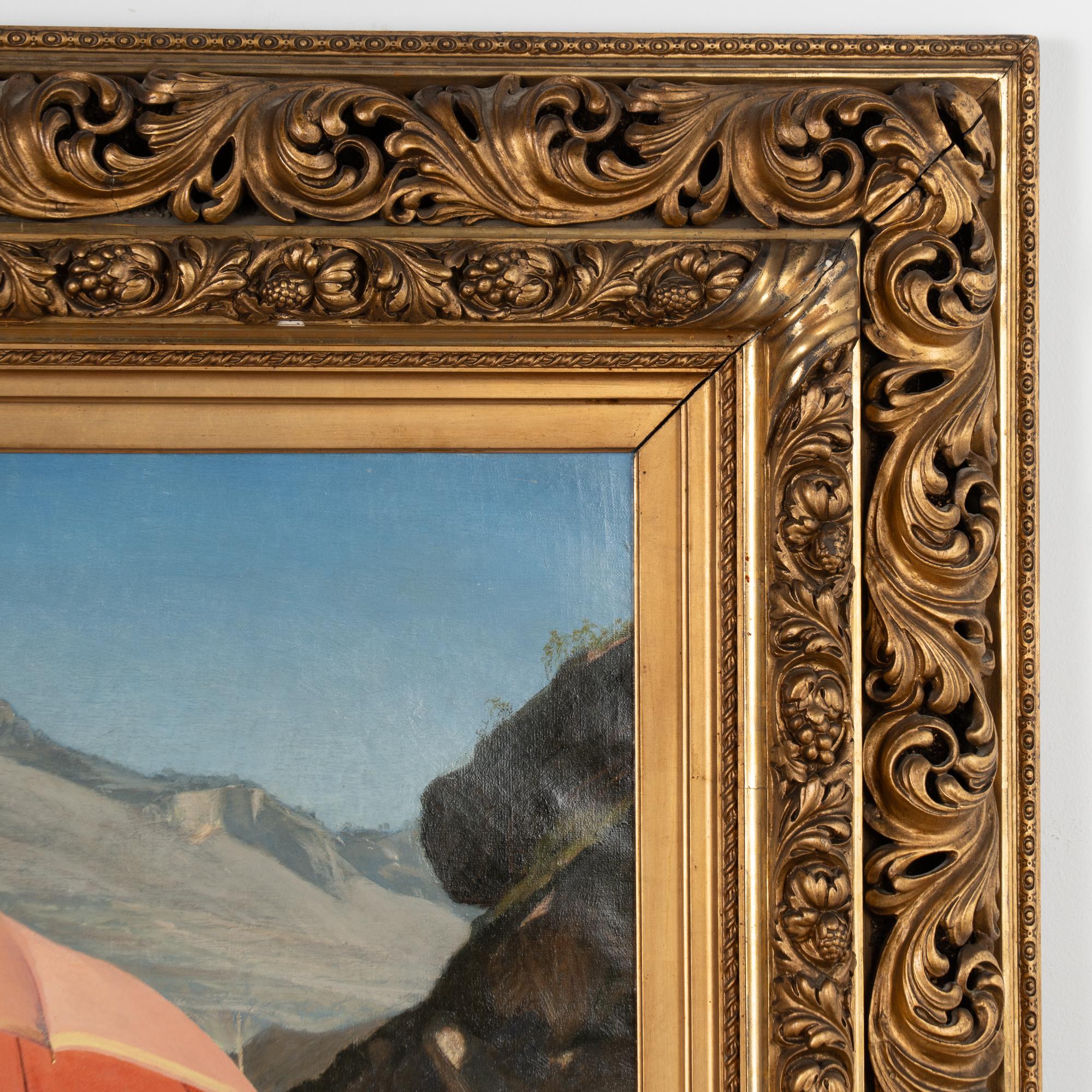 Öl auf Leinwand Gemälde von Paar in der Nähe des Gardasees, Italien Signiert und datiert 1884 im Angebot 2