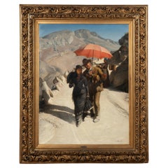 Oil on Canvas Painting of Couple Near Lake Garda, Italy Signed & Dated 1884