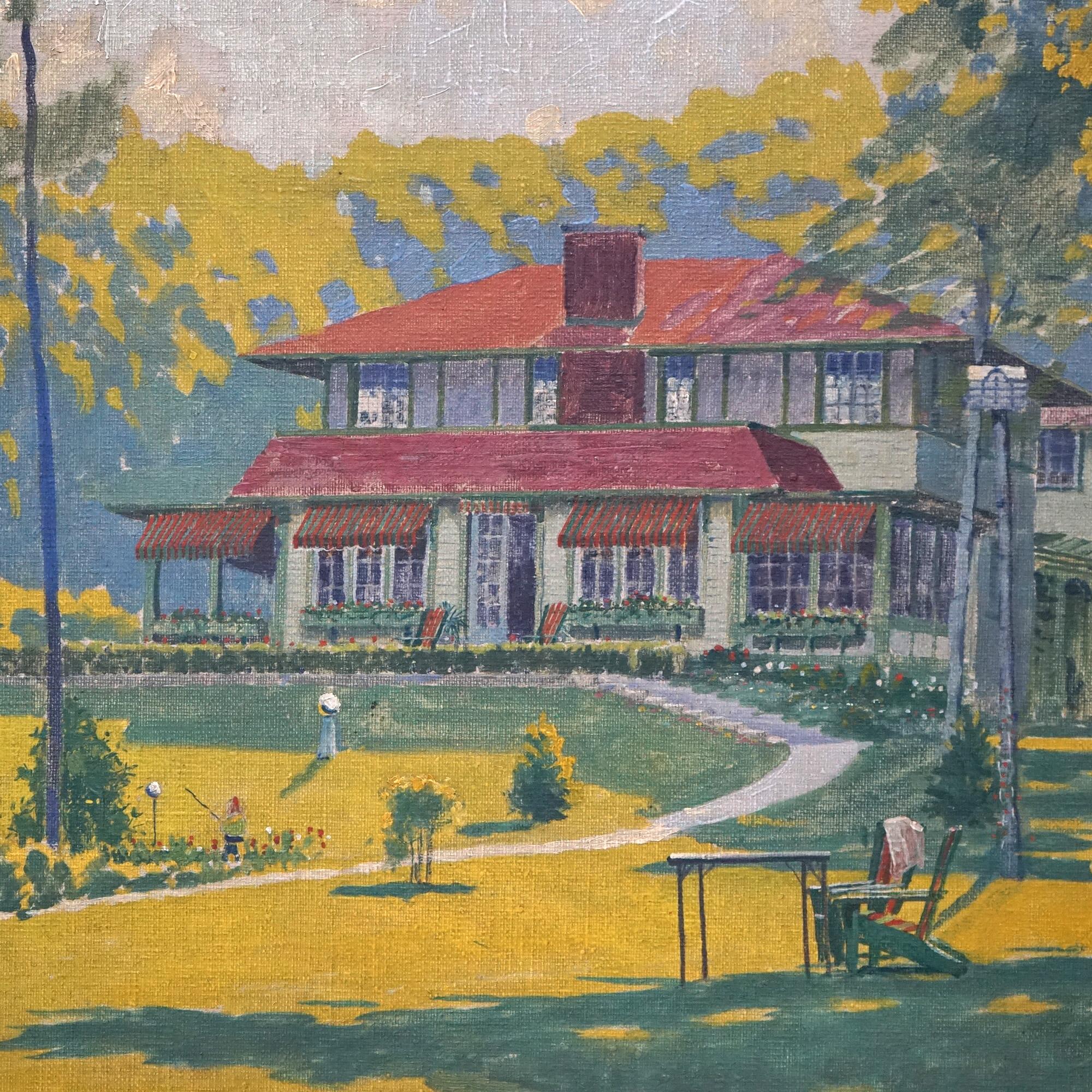 Oil On Canvas “Painting Of House” by Herman Peterson with Newcomb Macklin Giltwood Frame 20thC

Measures- 27.5''H x 37.5''W x 2.5''D; 31.5'' x 21.25'' sight