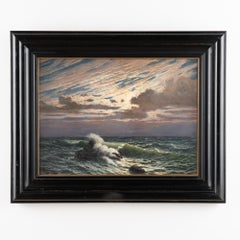 Peinture à l'huile sur toile représentant des vagues océaniques éclairées, signée Morel de Tanguy, 1923