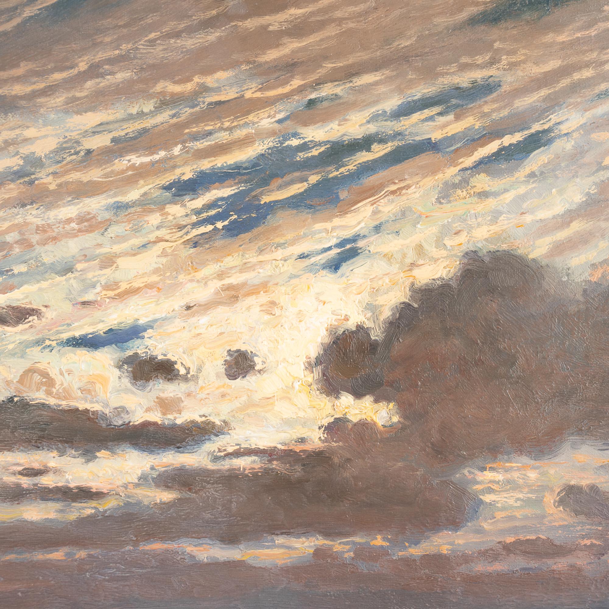 Öl auf Leinwand Gemälde von mondbeschienenen Ozeanwellen, signiert, datiert Morel de Tanguy 1923 im Zustand „Gut“ in Round Top, TX