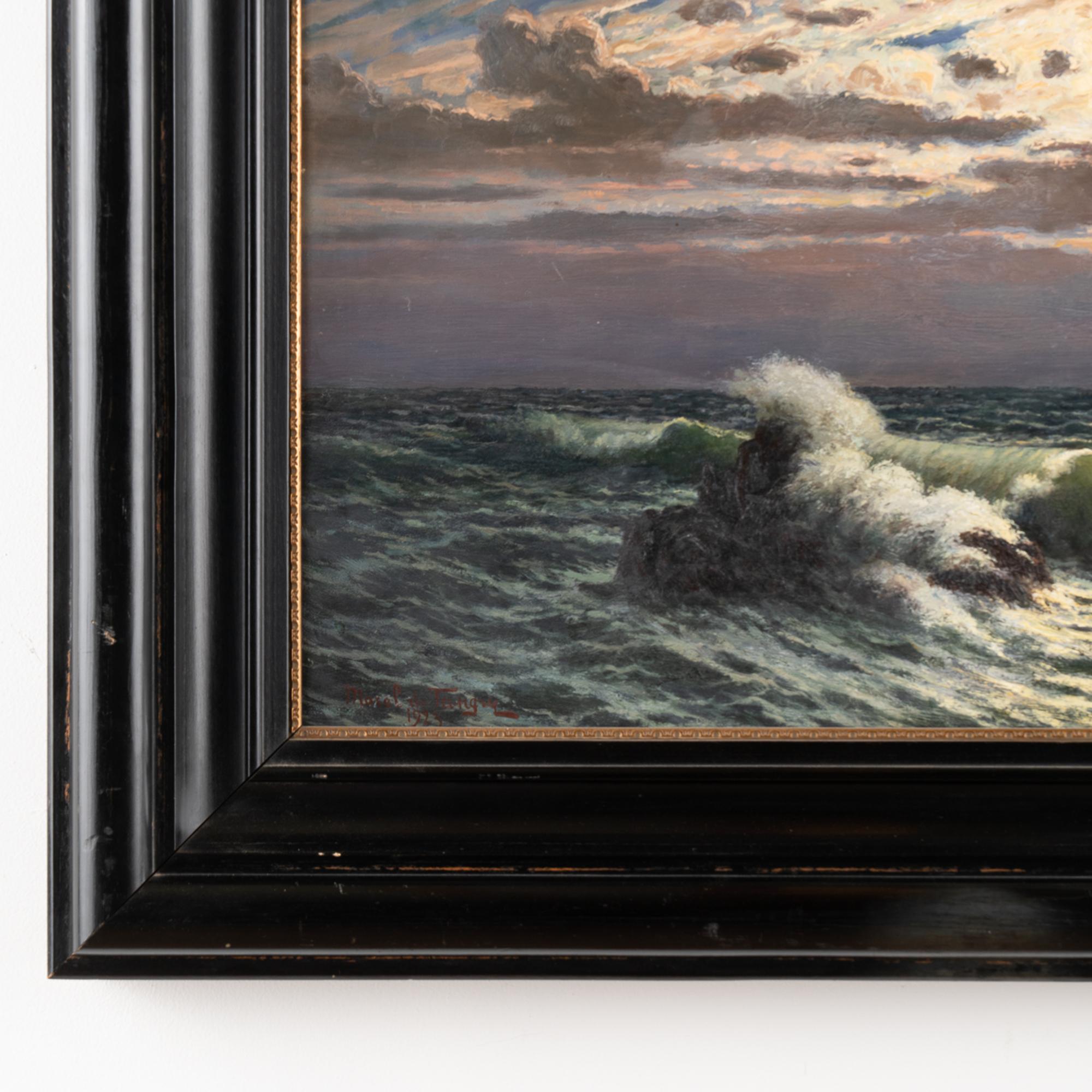 20ième siècle Peinture à l'huile sur toile représentant des vagues océaniques éclairées, signée Morel de Tanguy, 1923 en vente