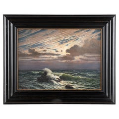 Antique Oil on Canvas Painting of Moonlit Ocean Waves Signed, Dated Morel de Tanguy 1923