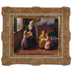 Oil on Canvas Painting of Mother and Child by Bernard Pothast, 19th Century