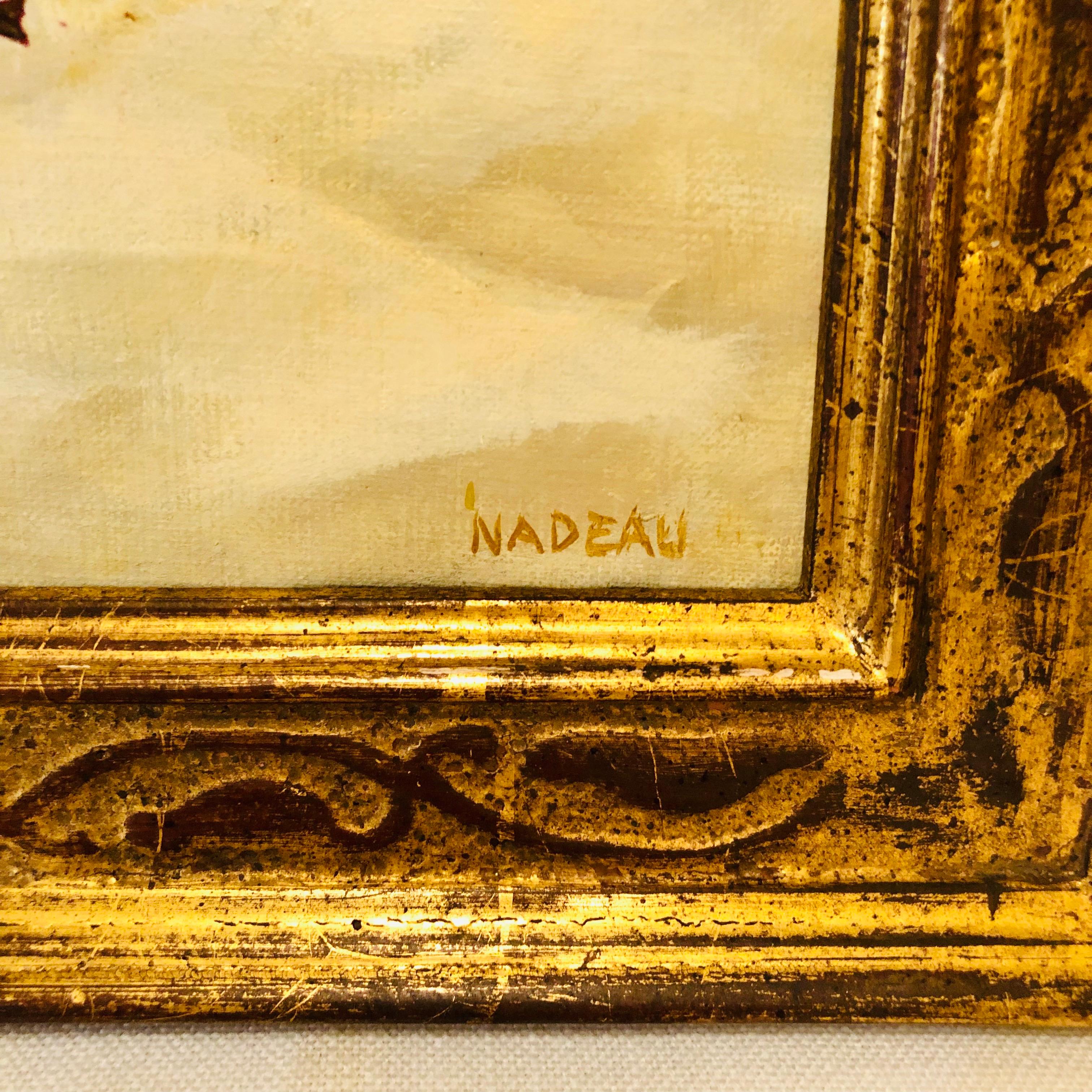 Oil on Canvas Painting of Pears and Other Fruits in a Gold Frame Signed Nadeau 8