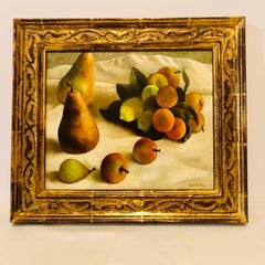 Oil on Canvas Painting of Pears and Other Fruits in a Gold Frame Signed Nadeau