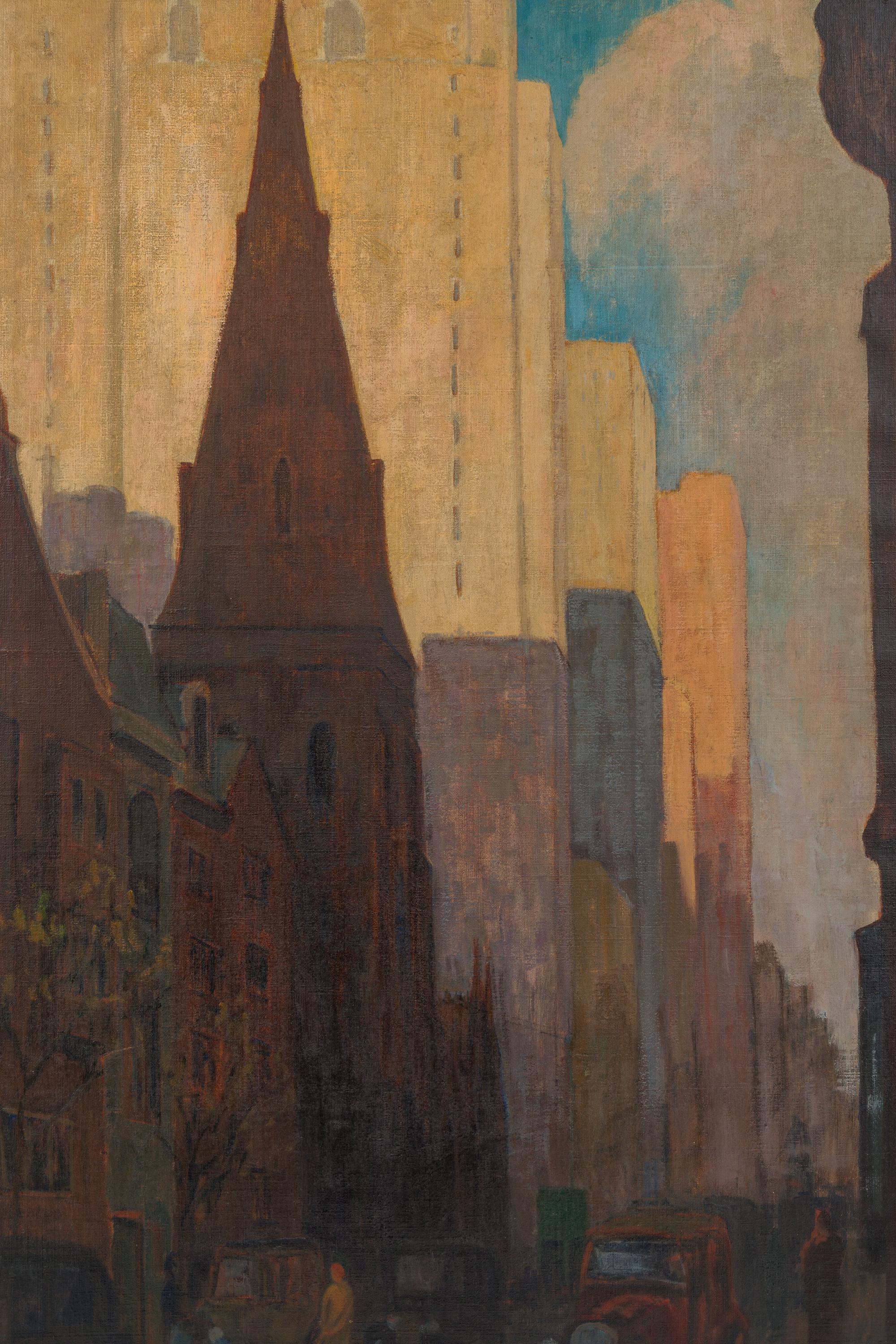North American Oil on Canvas Painting of St. Mark's Church in Philadelphia by Yarnall Abbott