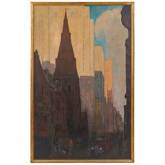 Used Oil on Canvas Painting of St. Mark's Church in Philadelphia by Yarnall Abbott