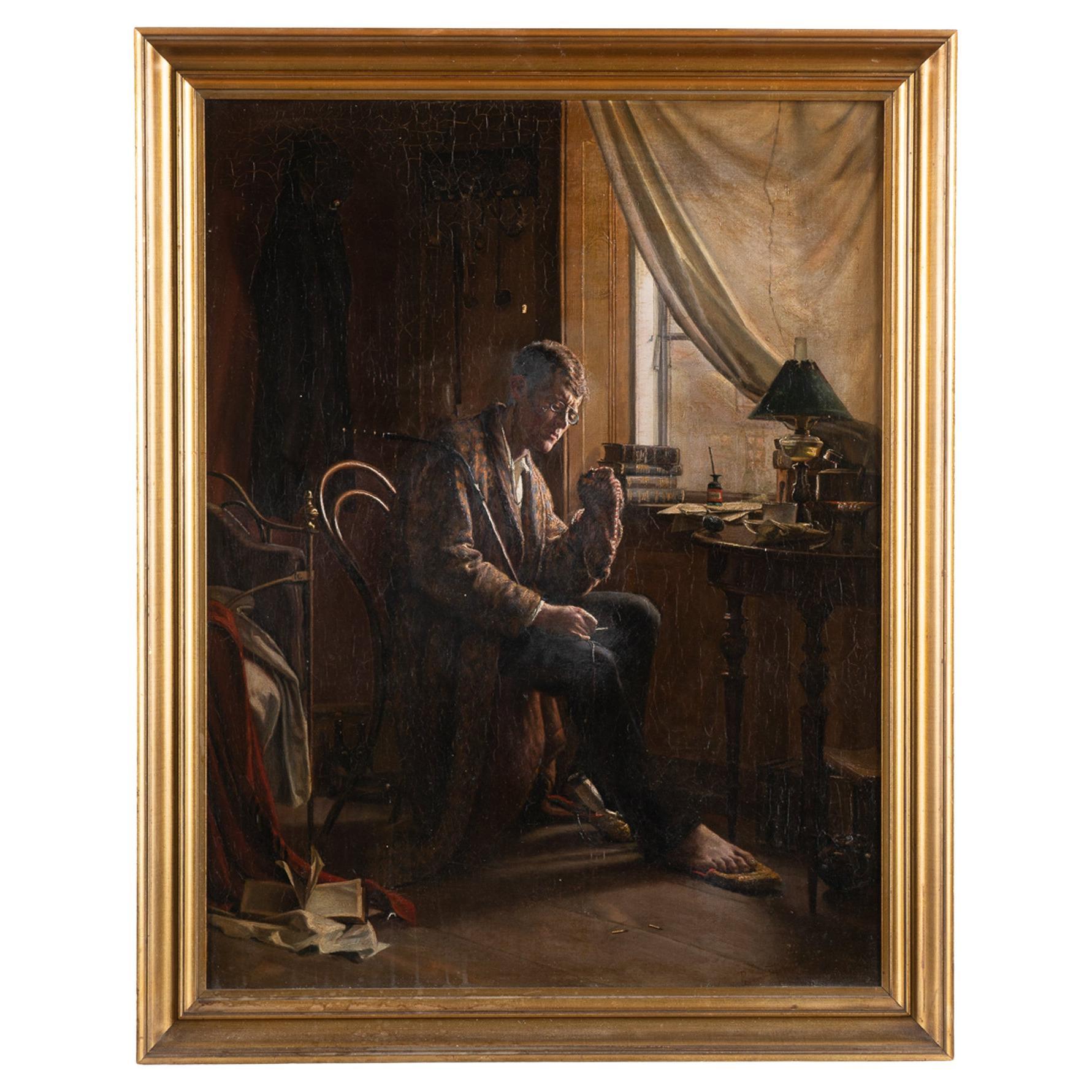 Oil on Canvas Painting of Student, Signed Christian Pram-Henningsen, 1881 For Sale