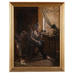 Oil on Canvas Painting of Student, Signed Christian Pram-Henningsen, 1881